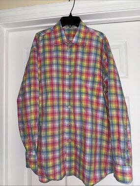Alan Flusser Multicolor Plaid Dress Shirt - Red, Yellow, Blue, Green, Purple